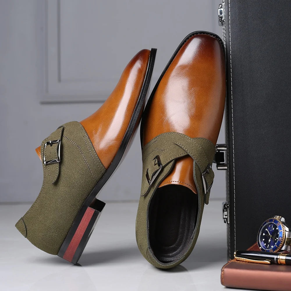 Men's dress shoes featuring luxurious black leather with stylish suede detailing, perfect for formal occasions and sophisticated outfits. 2