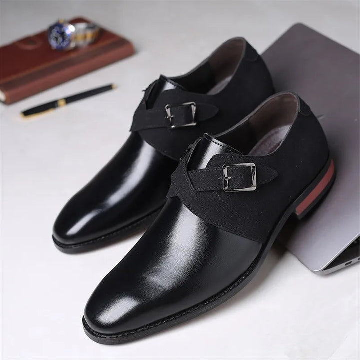 Men's dress shoes featuring luxurious black leather with stylish suede detailing, perfect for formal occasions and sophisticated outfits. 6