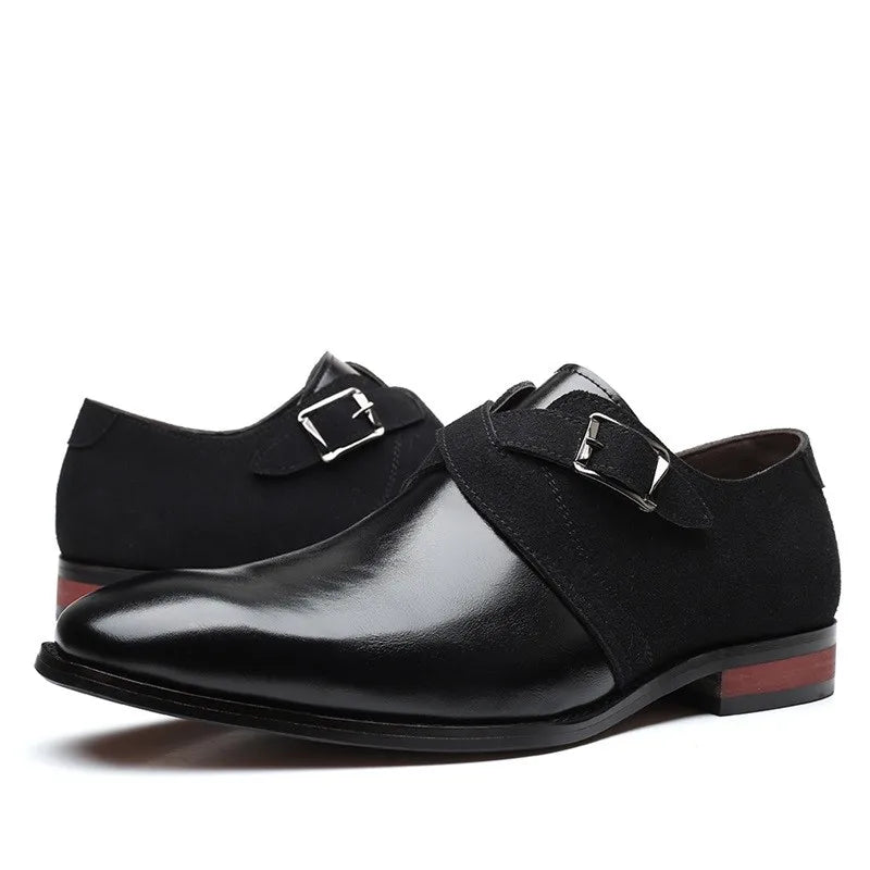 Men's dress shoes featuring luxurious black leather with stylish suede detailing, perfect for formal occasions and sophisticated outfits. 7