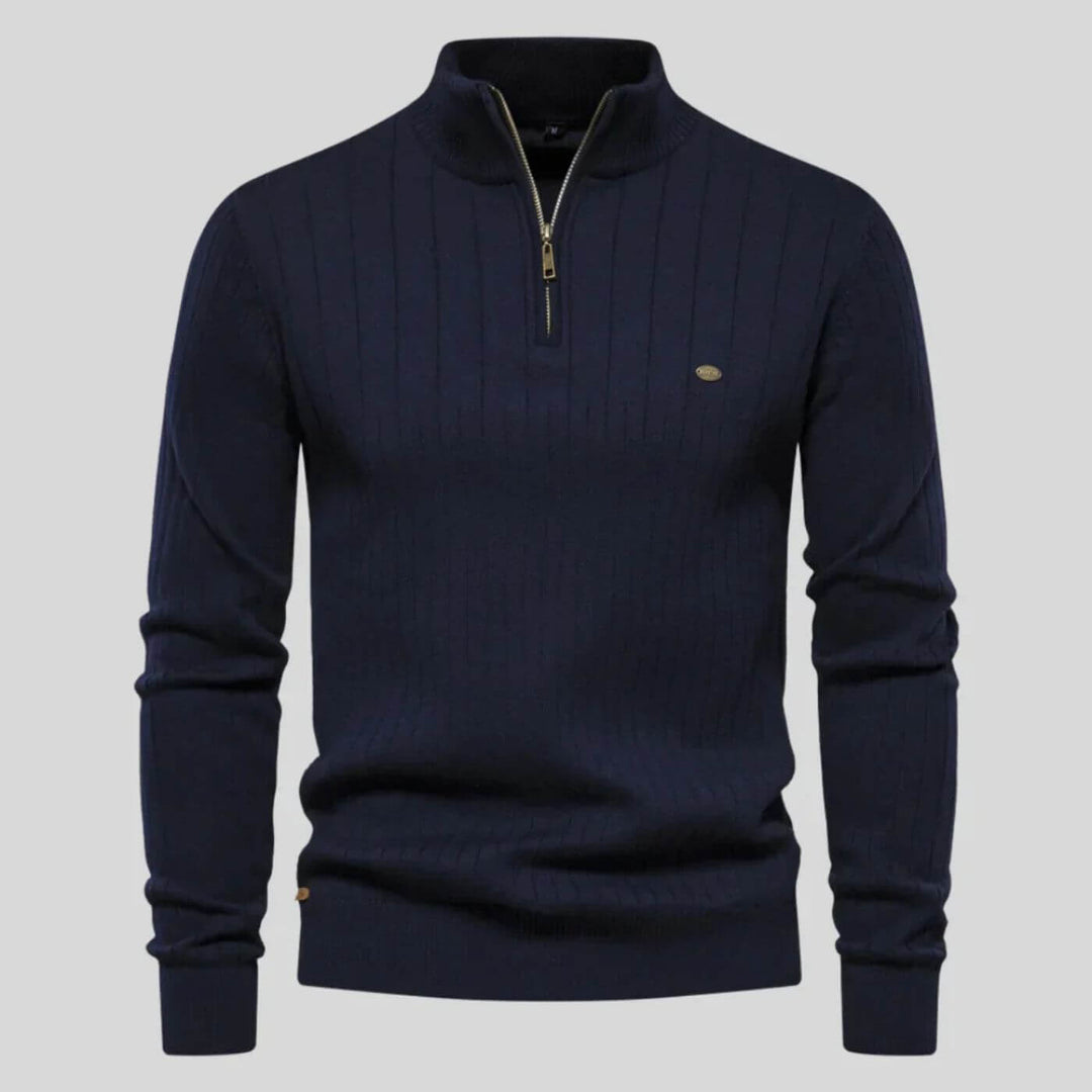 Men's Half-Zip Sweater in Cotton-Polyester Blend for Everyday Wear – Lightweight and Soft Blue Sweater 0