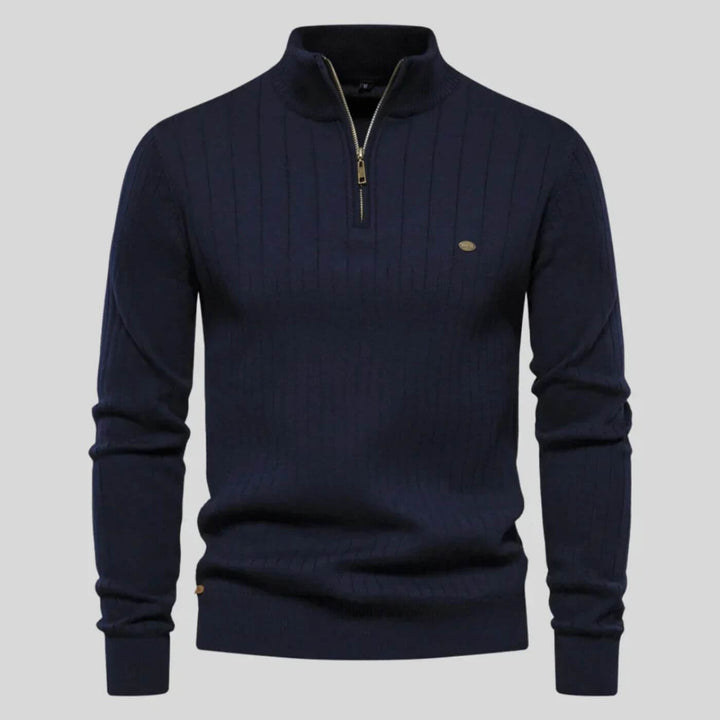 Men's Half-Zip Sweater in Cotton-Polyester Blend for Everyday Wear – Lightweight and Soft Blue Sweater 0