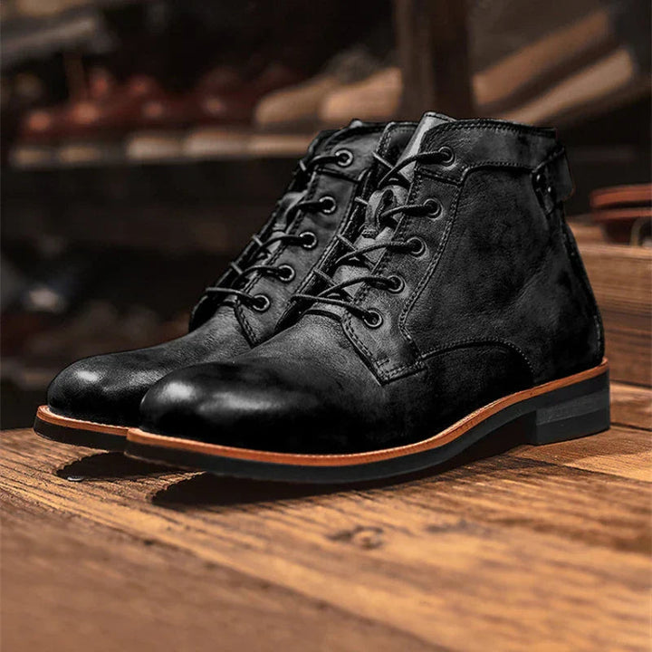 Men's high-top boots featuring a sturdy sole, crafted from genuine leather, available in black and brown options, perfect for urban outdoor adventures. 2