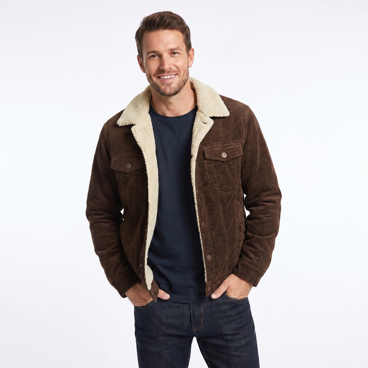 Men's jacket featuring a soft sherpa lining and relaxed fit, crafted from classic corduroy for stylish casual layering. 4