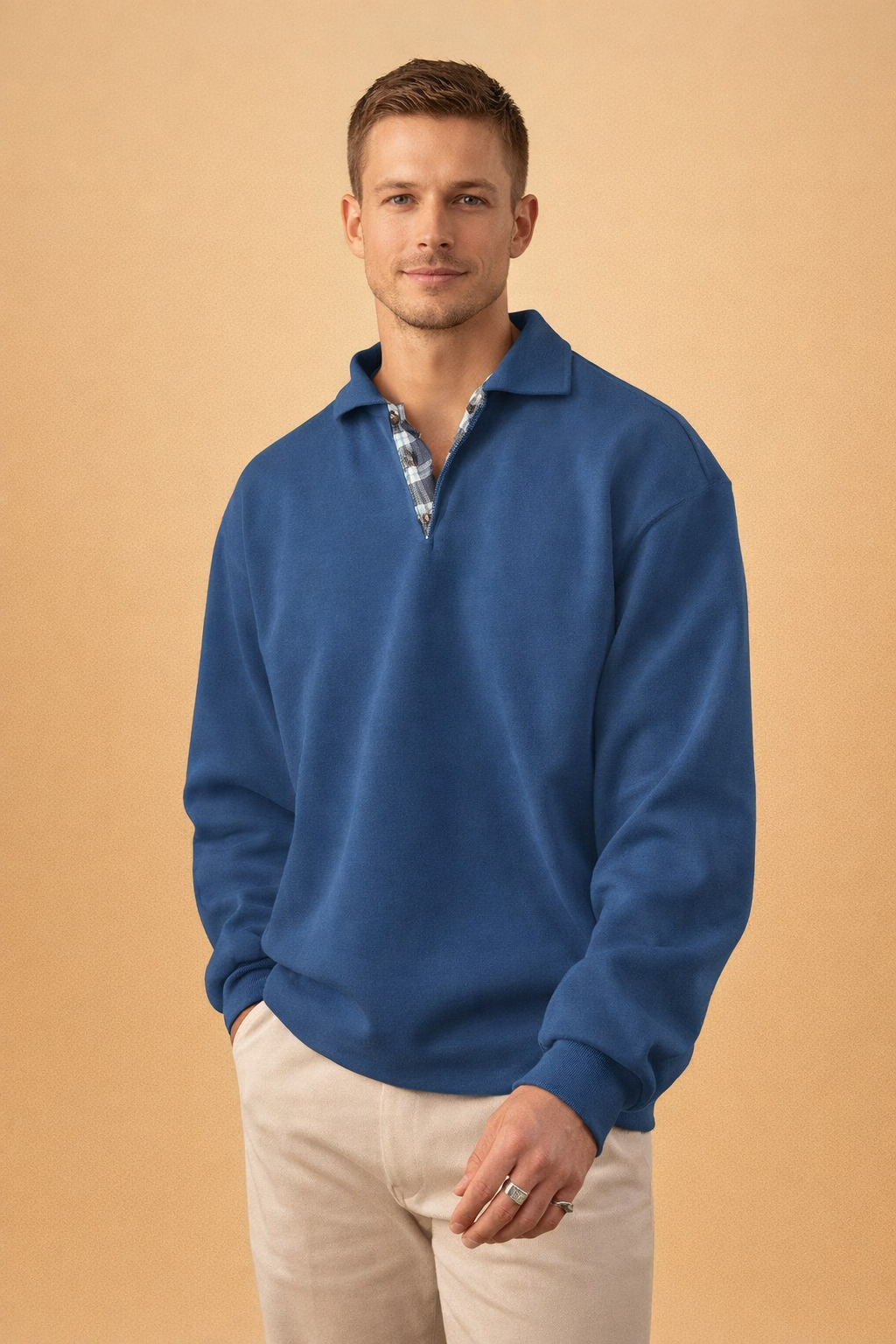 Men's long sleeve polo shirt made from soft knit fabric, featuring a modern relaxed fit, perfect for casual wear. 2