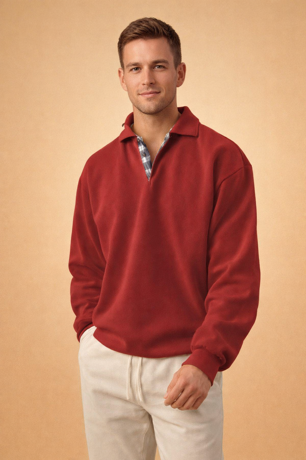 Men's long sleeve polo shirt made from soft knit fabric, featuring a modern relaxed fit, perfect for casual wear. 4