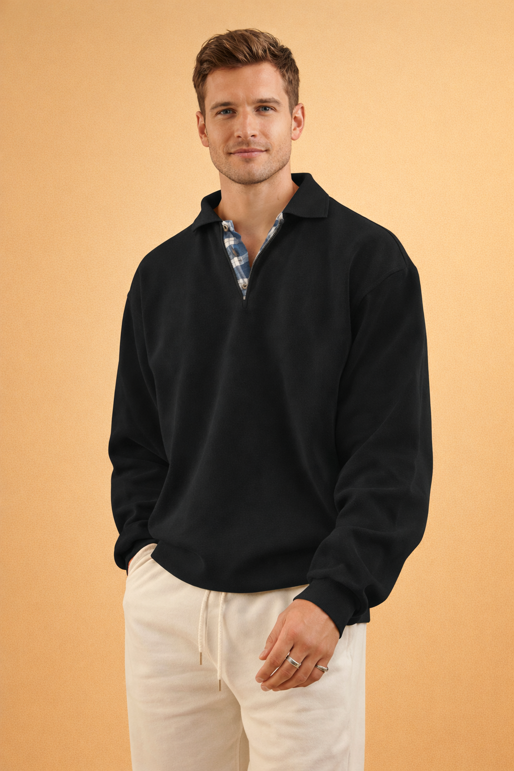 Men's long sleeve polo shirt made from soft knit fabric, featuring a modern relaxed fit, perfect for casual wear. 6