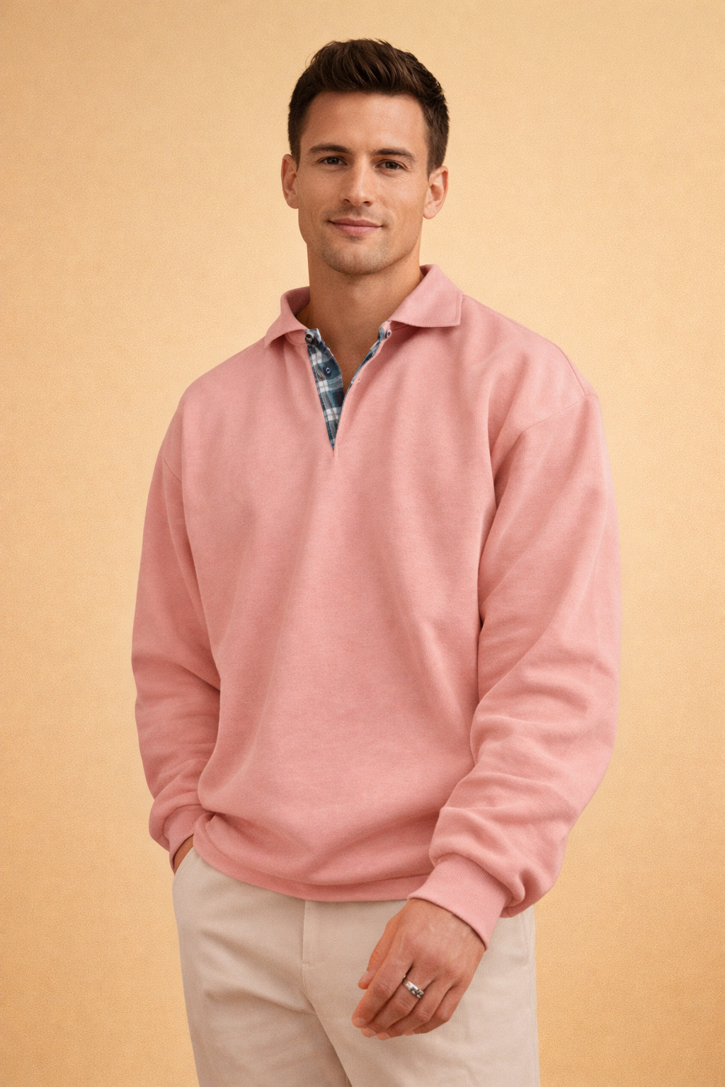 Men's long sleeve polo shirt made from soft knit fabric, featuring a modern relaxed fit, perfect for casual wear. 7