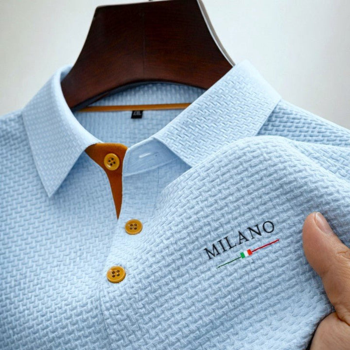 Men's classic fit polo shirt featuring a Milano button placket and a textured surface, crafted from a comfortable cotton blend, perfect for casual or smart-c 1