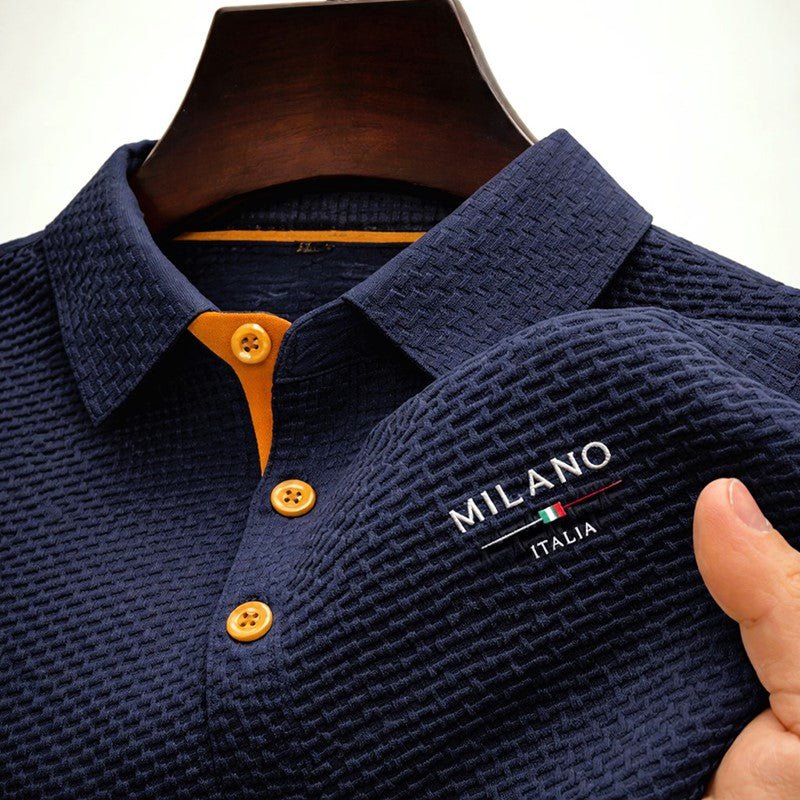 Men's classic fit polo shirt featuring a Milano button placket and a textured surface, crafted from a comfortable cotton blend, perfect for casual or smart-c 3