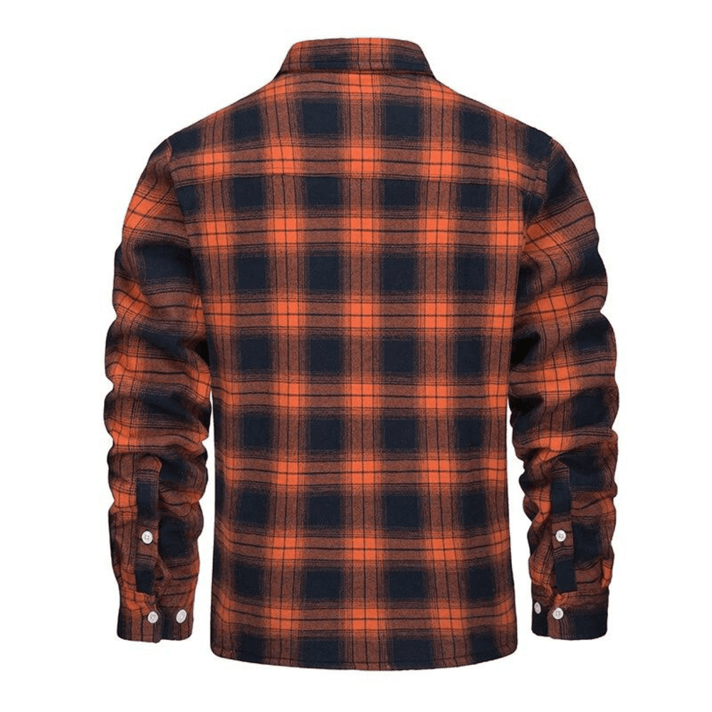 Men's Sherpa-Lined Jacket with Button-Down Front and Two Chest Pockets – Cozy Plaid Design 1