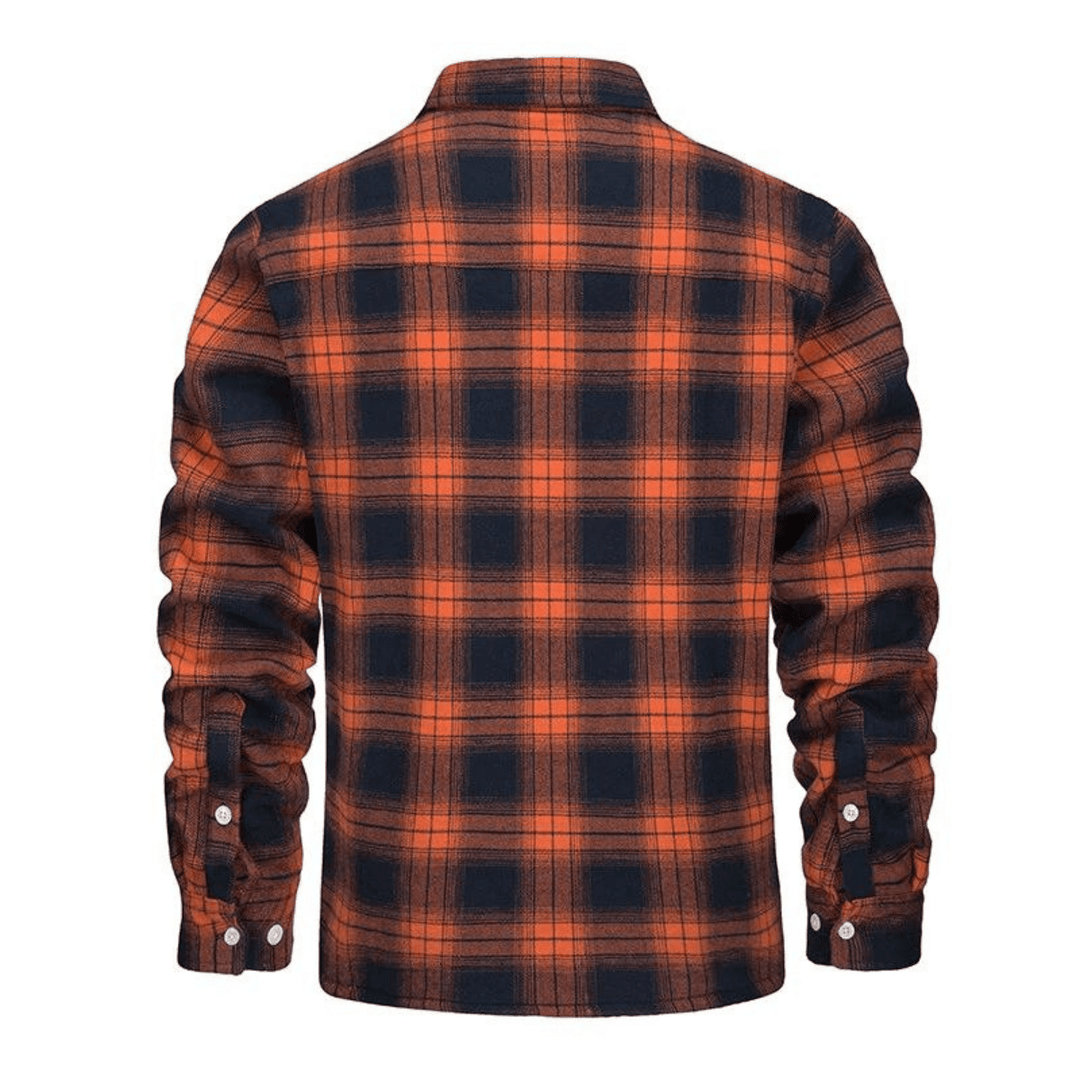 Men's Sherpa-Lined Jacket with Button-Down Front and Two Chest Pockets – Cozy Plaid Design 1