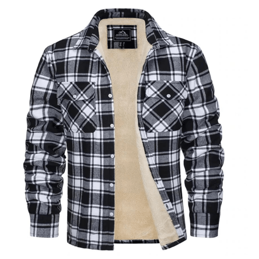 Men's Sherpa-Lined Jacket with Button-Down Front and Two Chest Pockets – Cozy Plaid Design 10