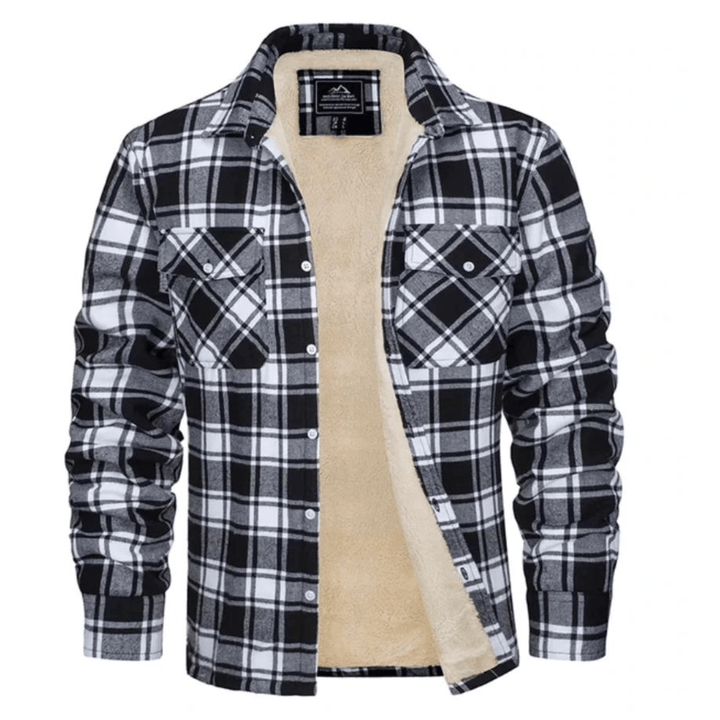 Men's Sherpa-Lined Jacket with Button-Down Front and Two Chest Pockets – Cozy Plaid Design 10
