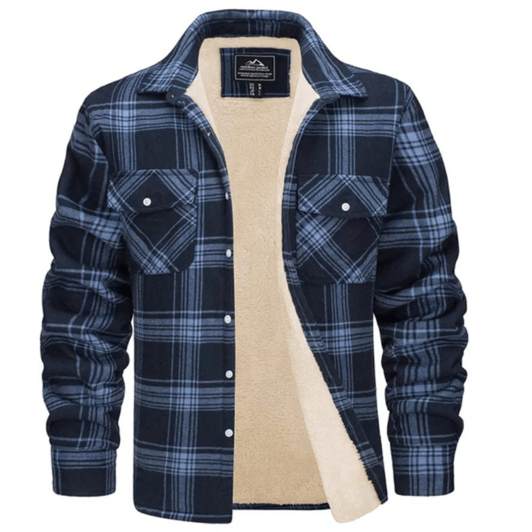 Men's Sherpa-Lined Jacket with Button-Down Front and Two Chest Pockets – Cozy Plaid Design 11