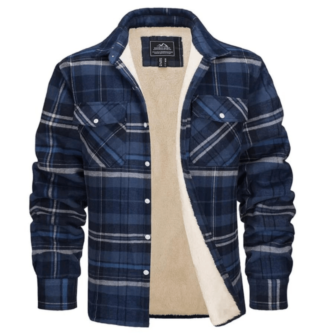 Men's Sherpa-Lined Jacket with Button-Down Front and Two Chest Pockets – Cozy Plaid Design 12