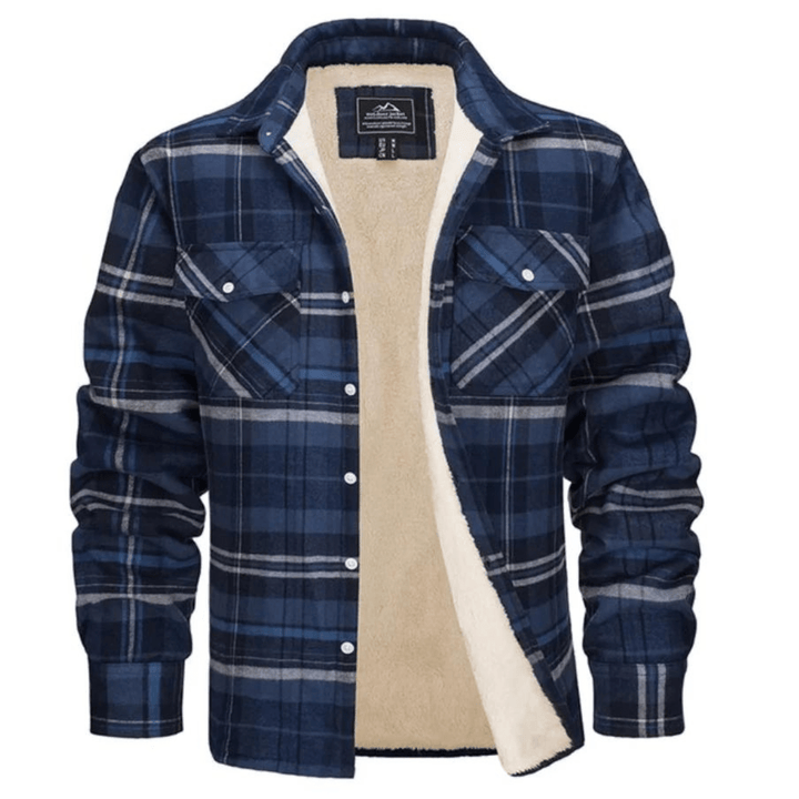 Men's Sherpa-Lined Jacket with Button-Down Front and Two Chest Pockets – Cozy Plaid Design 12