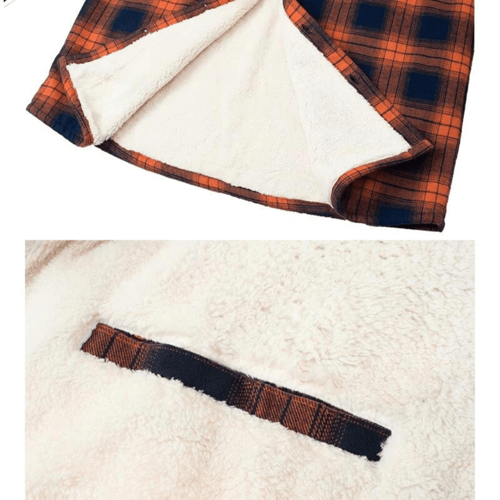 Men's Sherpa-Lined Jacket with Button-Down Front and Two Chest Pockets – Cozy Plaid Design 3