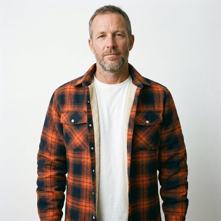 Men's Sherpa-Lined Jacket with Button-Down Front and Two Chest Pockets – Cozy Plaid Design 4