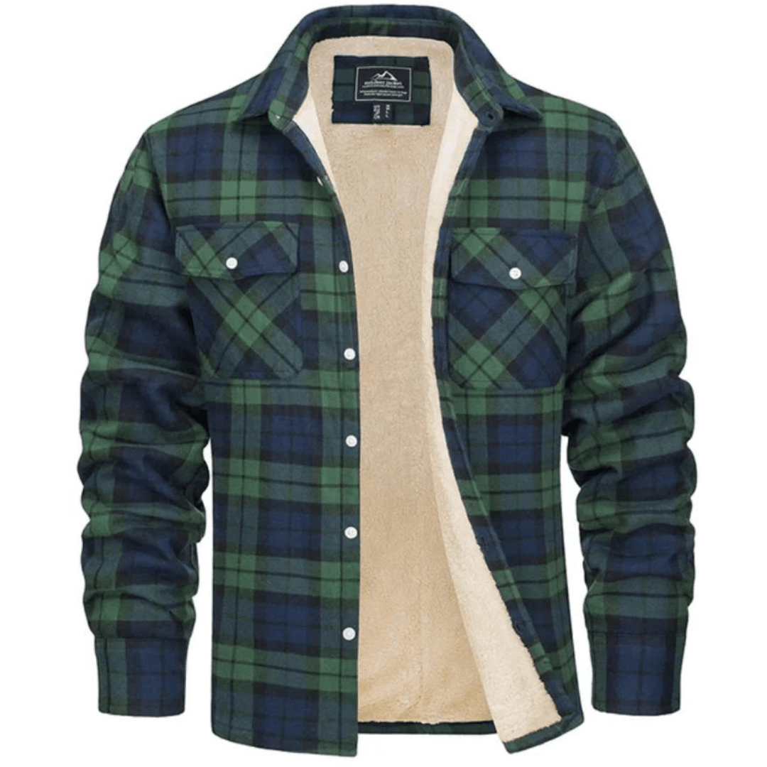 Men's Sherpa-Lined Jacket with Button-Down Front and Two Chest Pockets – Cozy Plaid Design 5