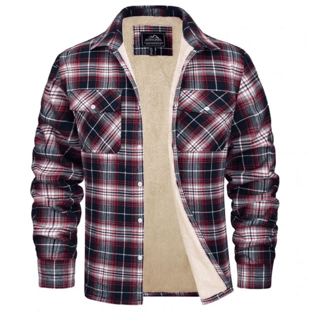 Men's Sherpa-Lined Jacket with Button-Down Front and Two Chest Pockets – Cozy Plaid Design 7