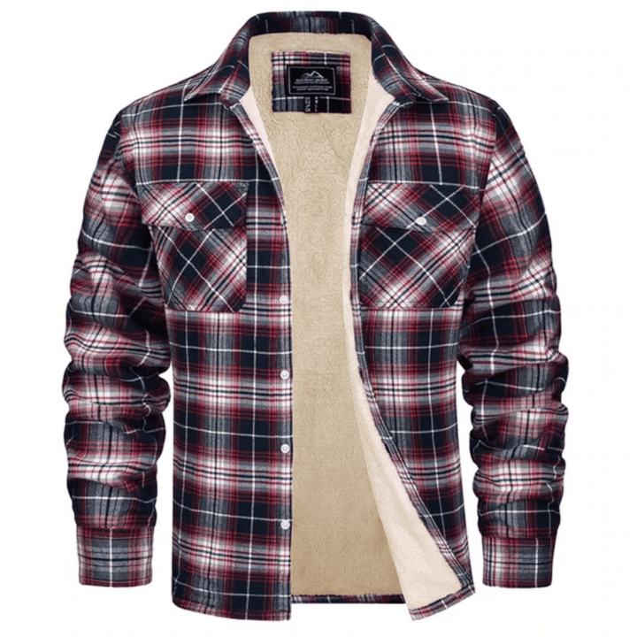 Men's Sherpa-Lined Jacket with Button-Down Front and Two Chest Pockets – Cozy Plaid Design 7