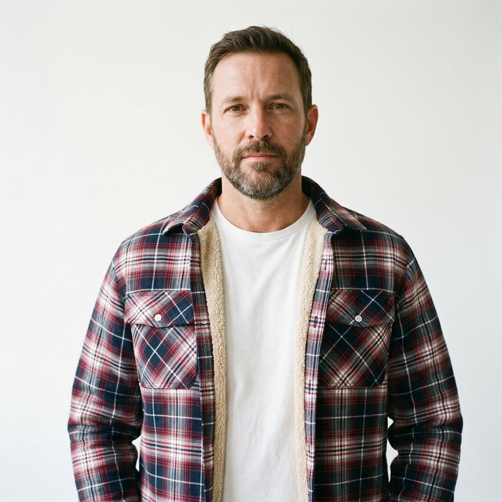 Men's Sherpa-Lined Jacket with Button-Down Front and Two Chest Pockets – Cozy Plaid Design 8