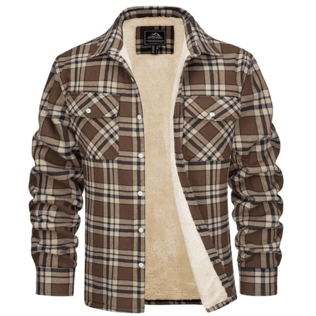 Men's Sherpa-Lined Jacket with Button-Down Front and Two Chest Pockets – Cozy Plaid Design 9