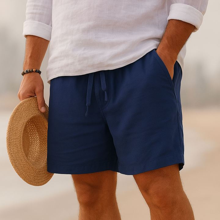 Men's relaxed fit shorts made from a breathable cotton-linen blend, perfect for summer wear. 3