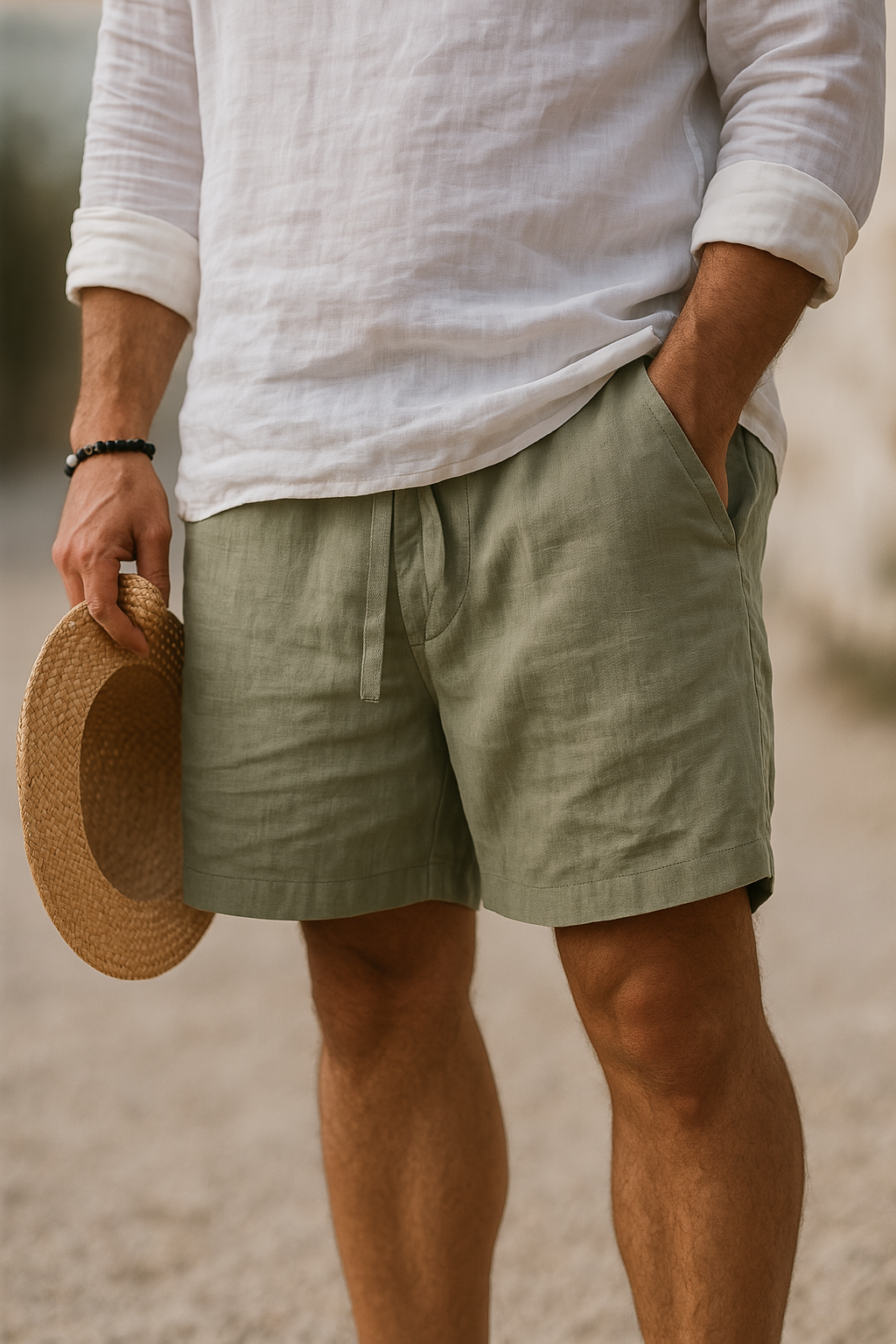 Men's relaxed fit shorts made from a breathable cotton-linen blend, perfect for summer wear. 4
