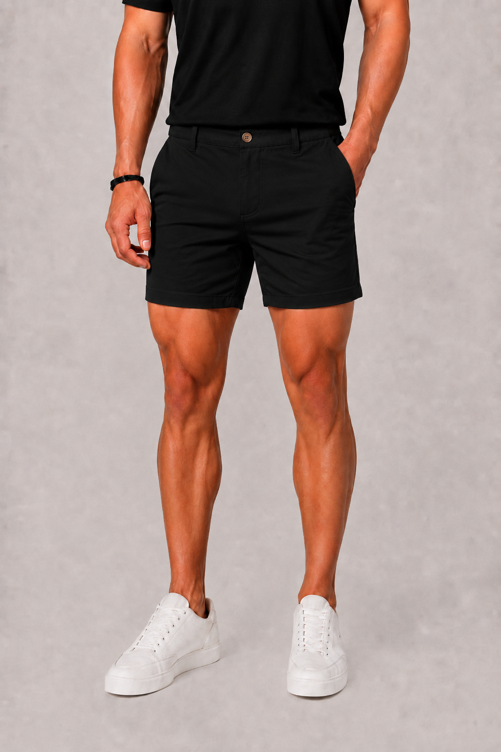 Men's Slim Fit Chino Shorts in Stone, featuring a tailored cut for a stylish and comfortable casual look, perfect for summer outings. 2
