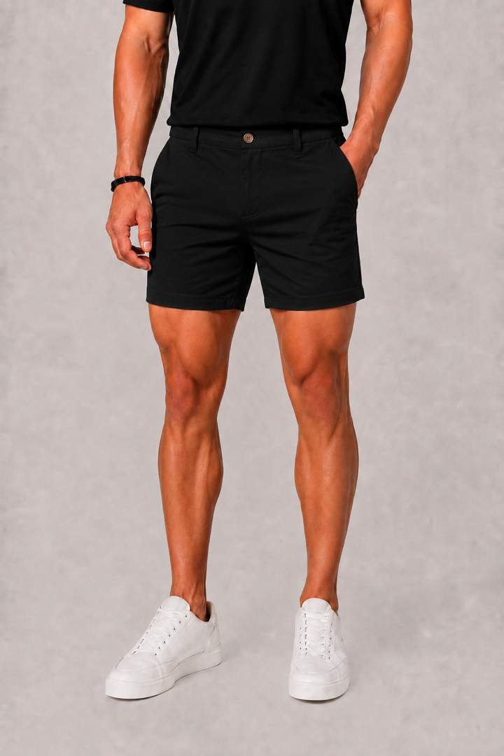 Men's Slim Fit Chino Shorts in Stone, featuring a tailored cut for a stylish and comfortable casual look, perfect for summer outings. 2
