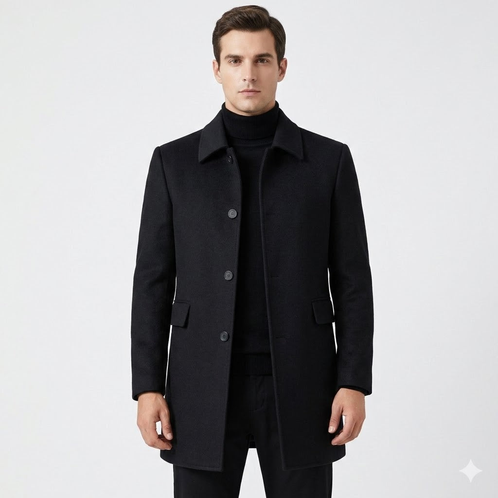 Men's Wool Overcoat with Tailored Fit – Classic Mid-Length Design for Formal and Smart Casual Wear 0