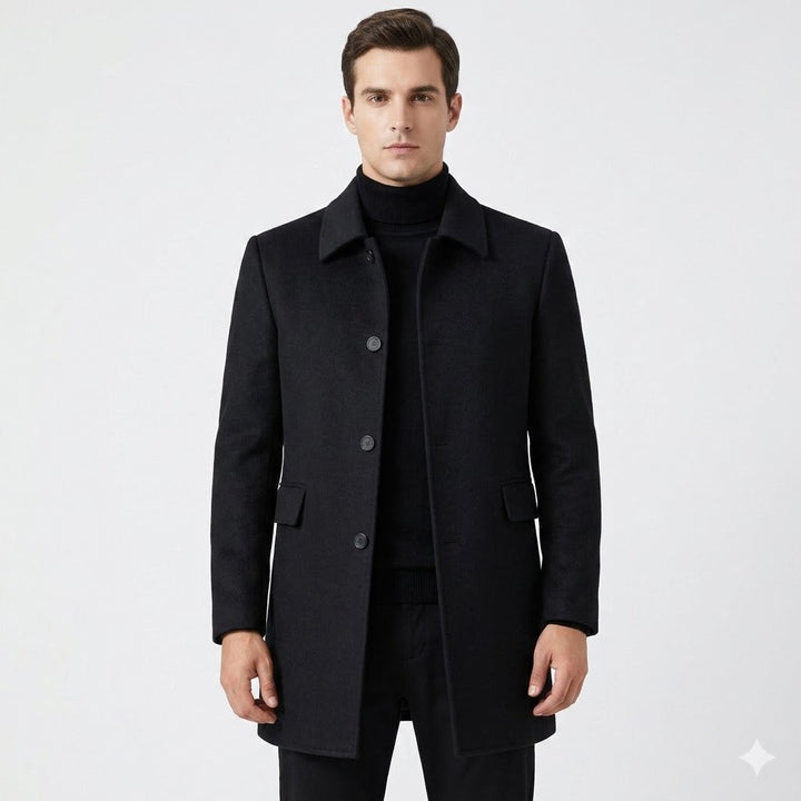 Men's Wool Overcoat with Tailored Fit – Classic Mid-Length Design for Formal and Smart Casual Wear 0