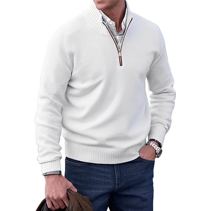 Mens Knit Jumper with Quarter-Zip Collar and Raglan Sleeves – Classic Regular Fit, Soft Warm Fabric 0