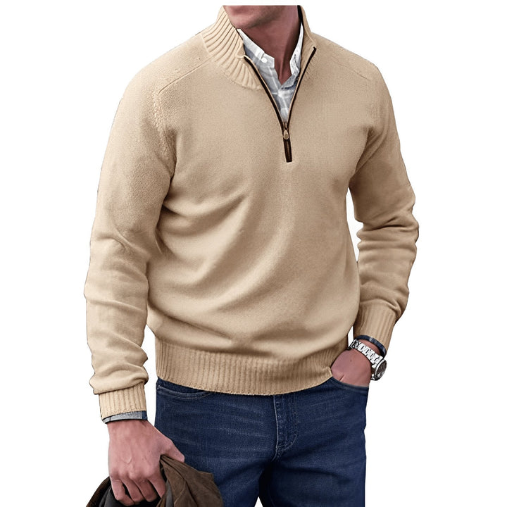 Mens Knit Jumper with Quarter-Zip Collar and Raglan Sleeves – Classic Regular Fit, Soft Warm Fabric 1