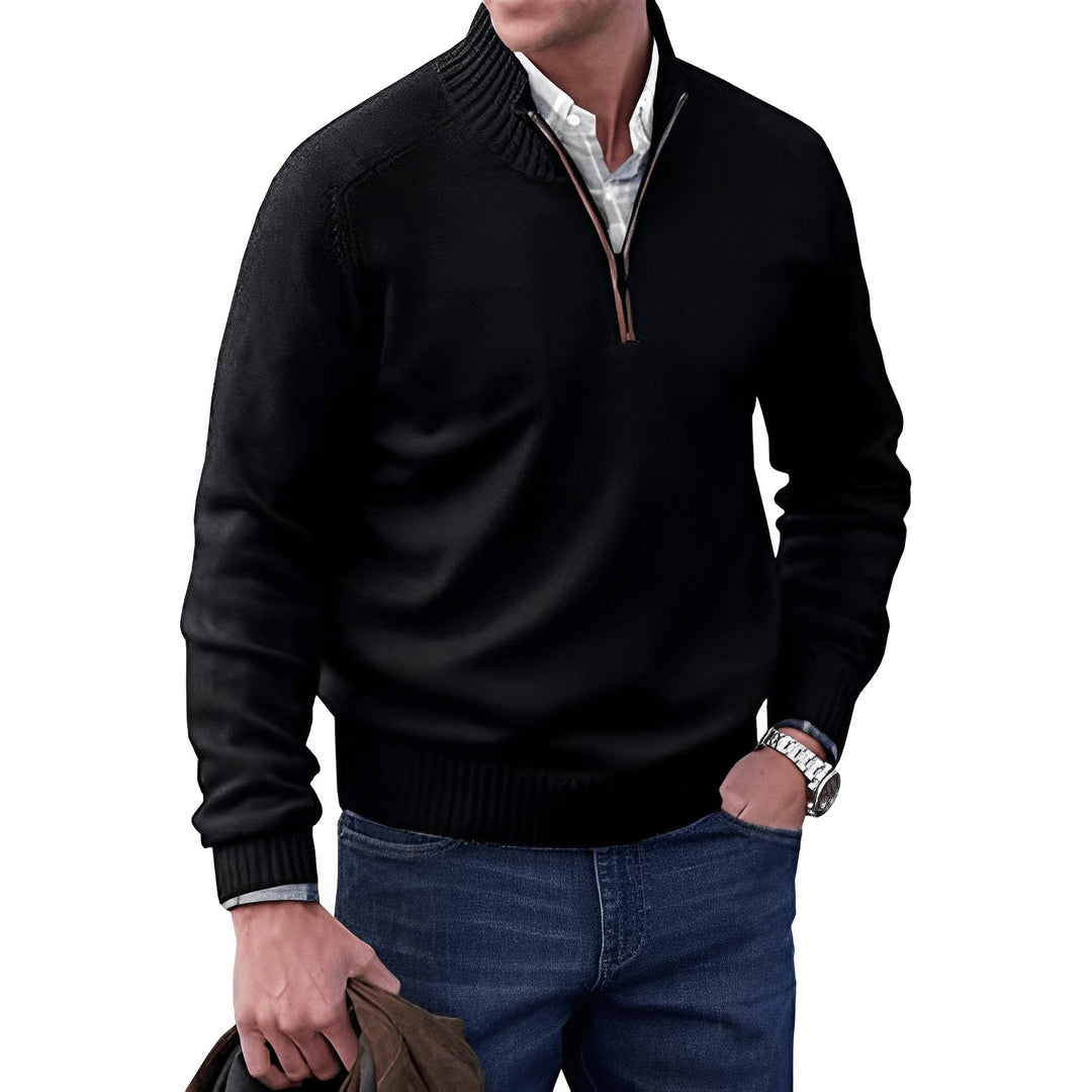Mens Knit Jumper with Quarter-Zip Collar and Raglan Sleeves – Classic Regular Fit, Soft Warm Fabric 2