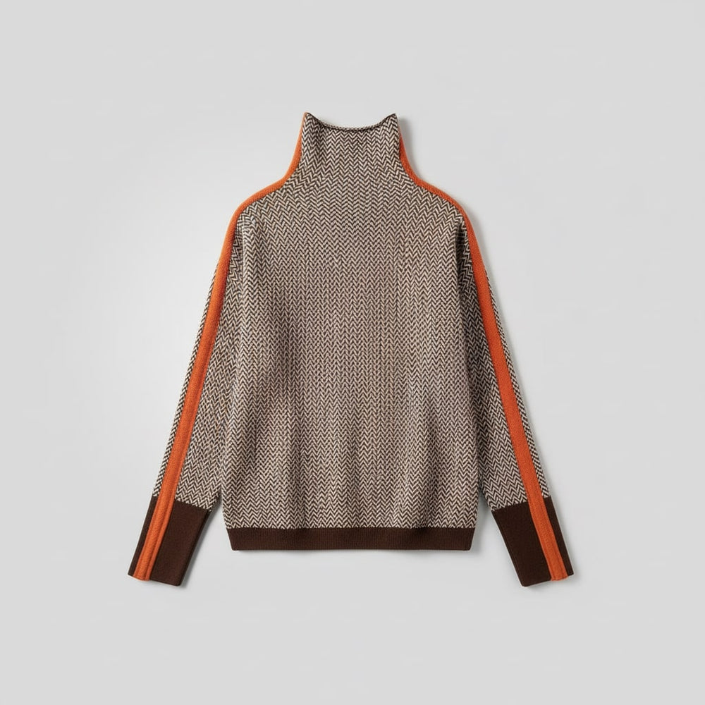 Mens Turtleneck Sweater with High Collar and Contrasting Stripes – Soft Cotton-Acrylic Blend 1