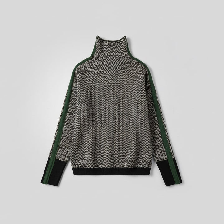 Mens Turtleneck Sweater with High Collar and Contrasting Stripes – Soft Cotton-Acrylic Blend 3