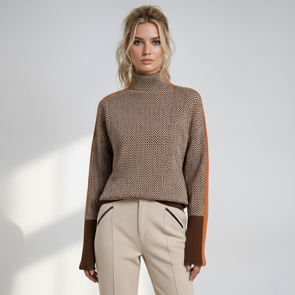 Mens Turtleneck Sweater with High Collar and Contrasting Stripes – Soft Cotton-Acrylic Blend 4