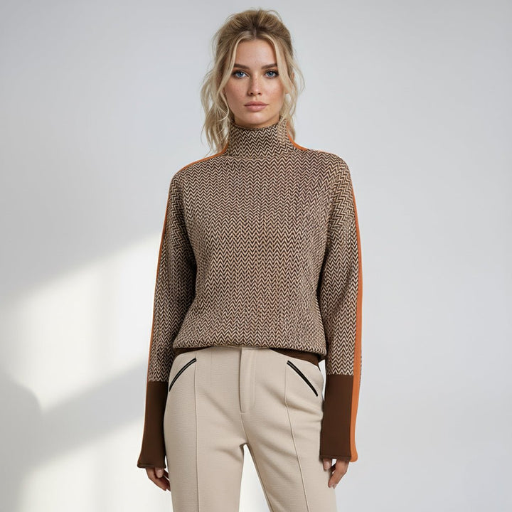 Mens Turtleneck Sweater with High Collar and Contrasting Stripes – Soft Cotton-Acrylic Blend 4