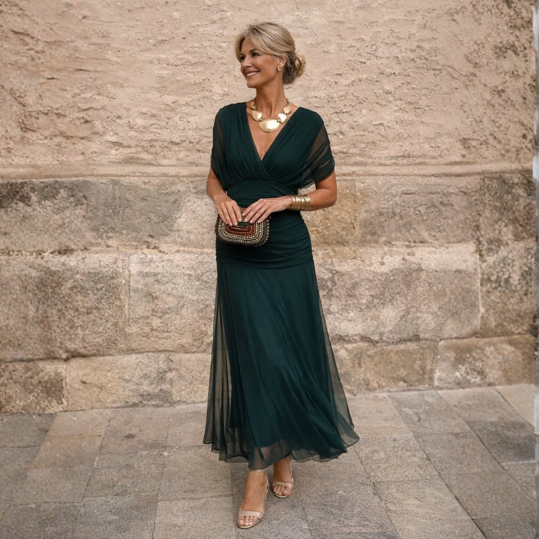 Off-Shoulder Maxi Dress in Draped Chiffon with Mermaid Silhouette for Formal Occasions - Elegant Long Dress for Women 0
