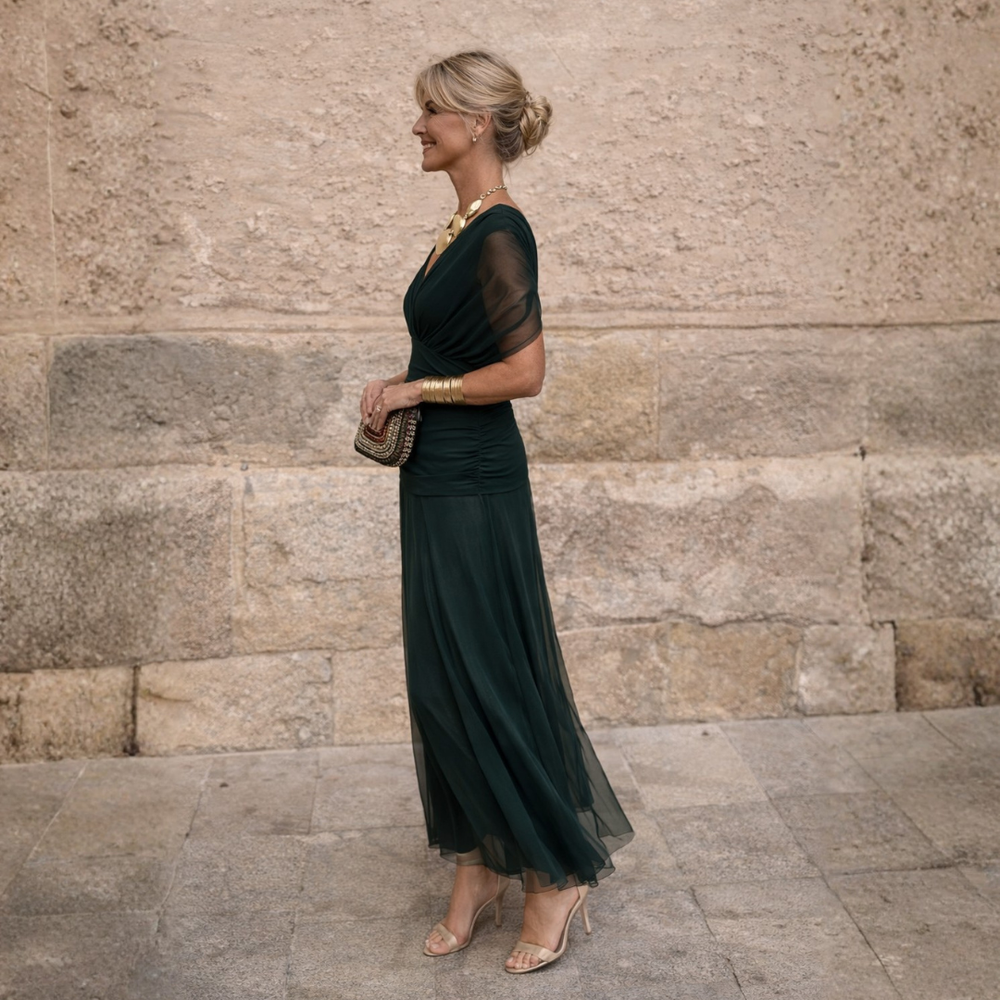 Off-Shoulder Maxi Dress in Draped Chiffon with Mermaid Silhouette for Formal Occasions - Elegant Long Dress for Women 1