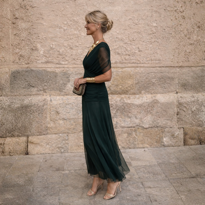 Off-Shoulder Maxi Dress in Draped Chiffon with Mermaid Silhouette for Formal Occasions - Elegant Long Dress for Women 1