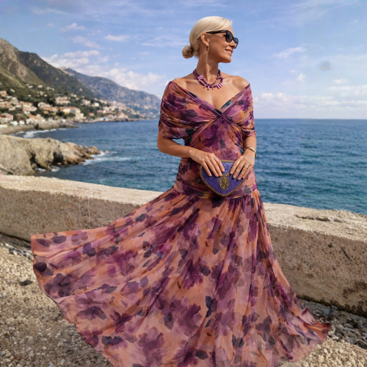 Off-Shoulder Maxi Dress in Draped Chiffon with Mermaid Silhouette for Formal Occasions - Elegant Long Dress for Women 5