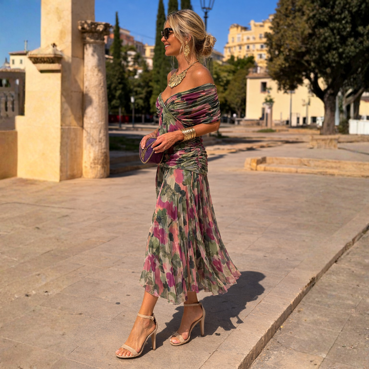 Off-Shoulder Maxi Dress in Draped Chiffon with Mermaid Silhouette for Formal Occasions - Elegant Long Dress for Women 7