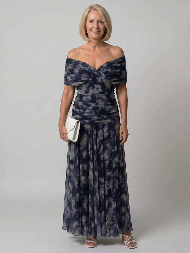 Off Shoulder Midi Dress with Draped Neckline – Lightweight Summer Dress for Wedding Guests and Cocktail Events 10