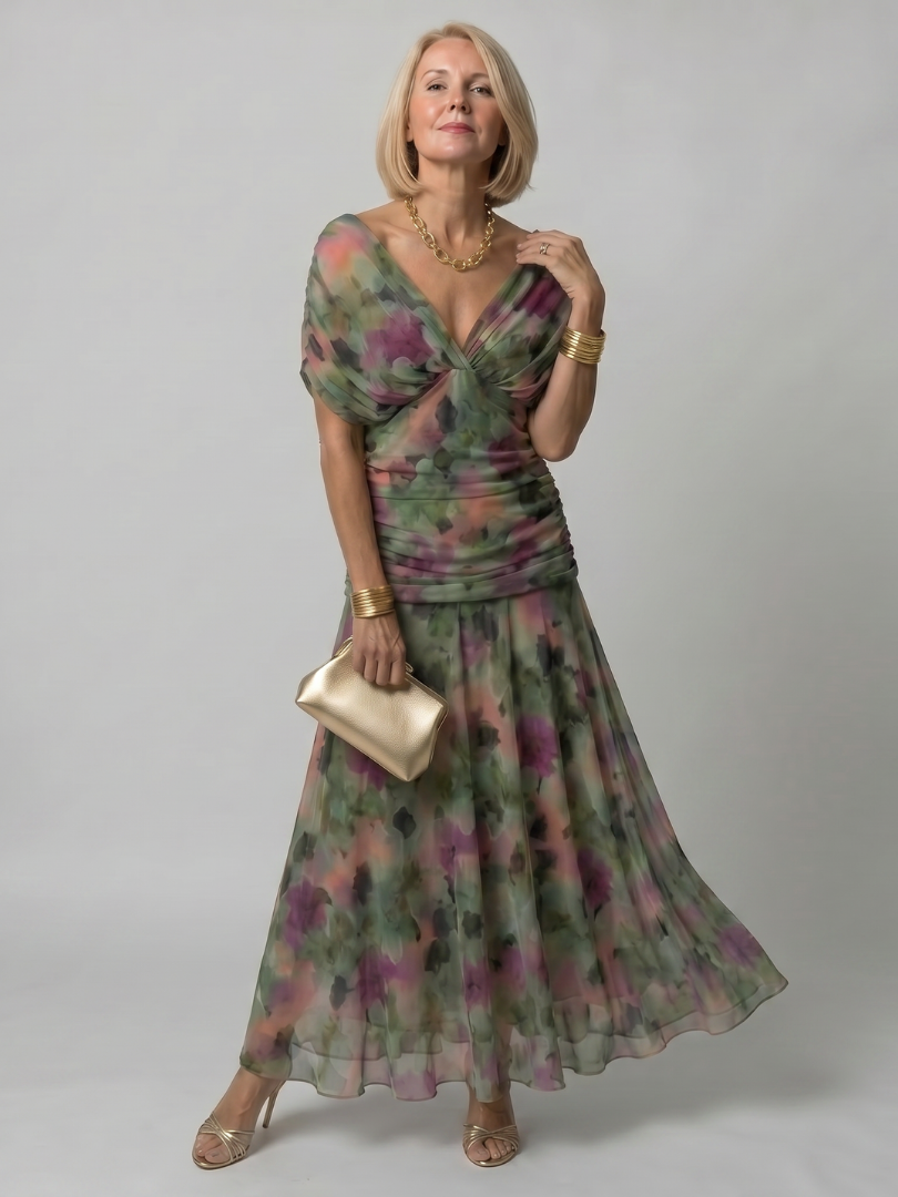 Off shoulder midi dress featuring a draped neckline and flared skirt, designed for women, in a lightweight white fabric perfect for summer occasions. 1