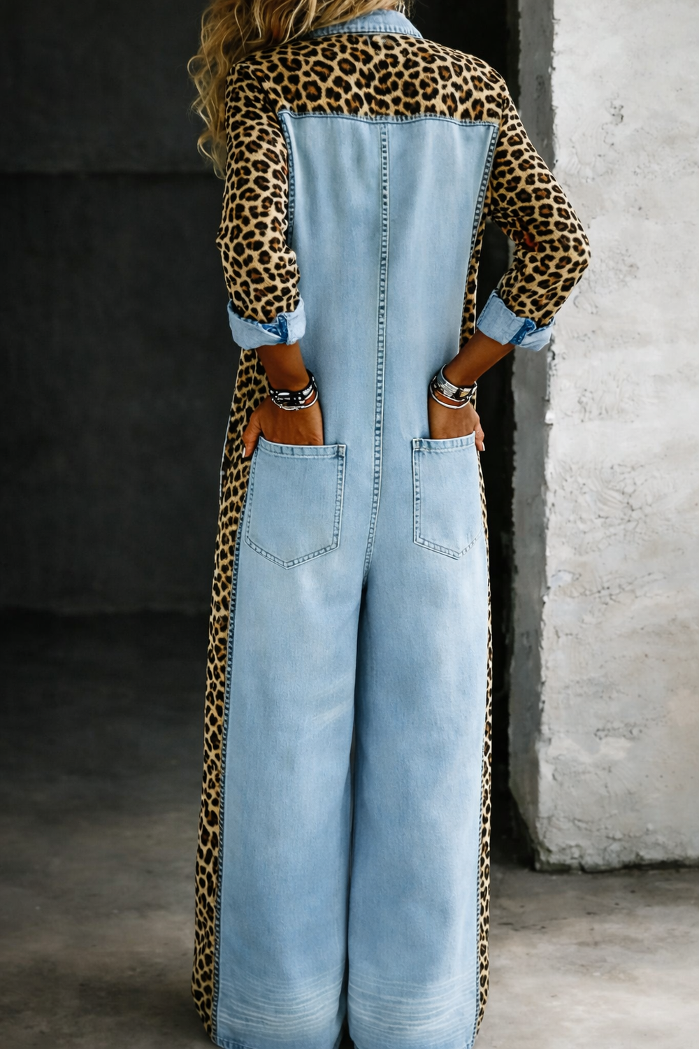 One Piece Shirt Jumpsuit with Cowboy Print – Imitation Denim Style 1