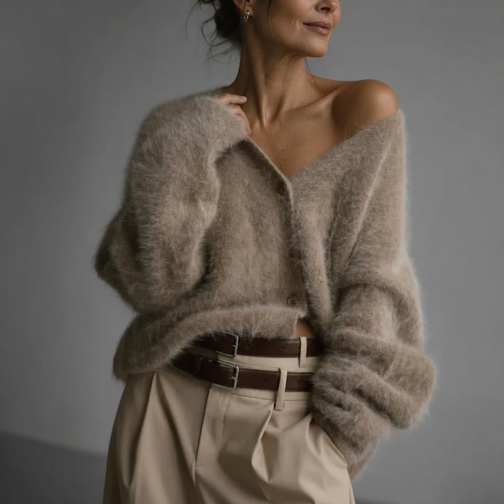 Oversized Cardigan with Deep V-Neck and Relaxed Fit – Women's Soft Knit Layering Piece 0