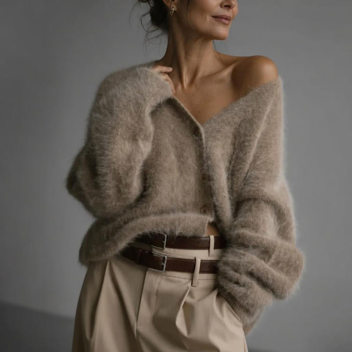 Oversized Cardigan with Deep V-Neck and Relaxed Fit – Women's Soft Knit Layering Piece 0
